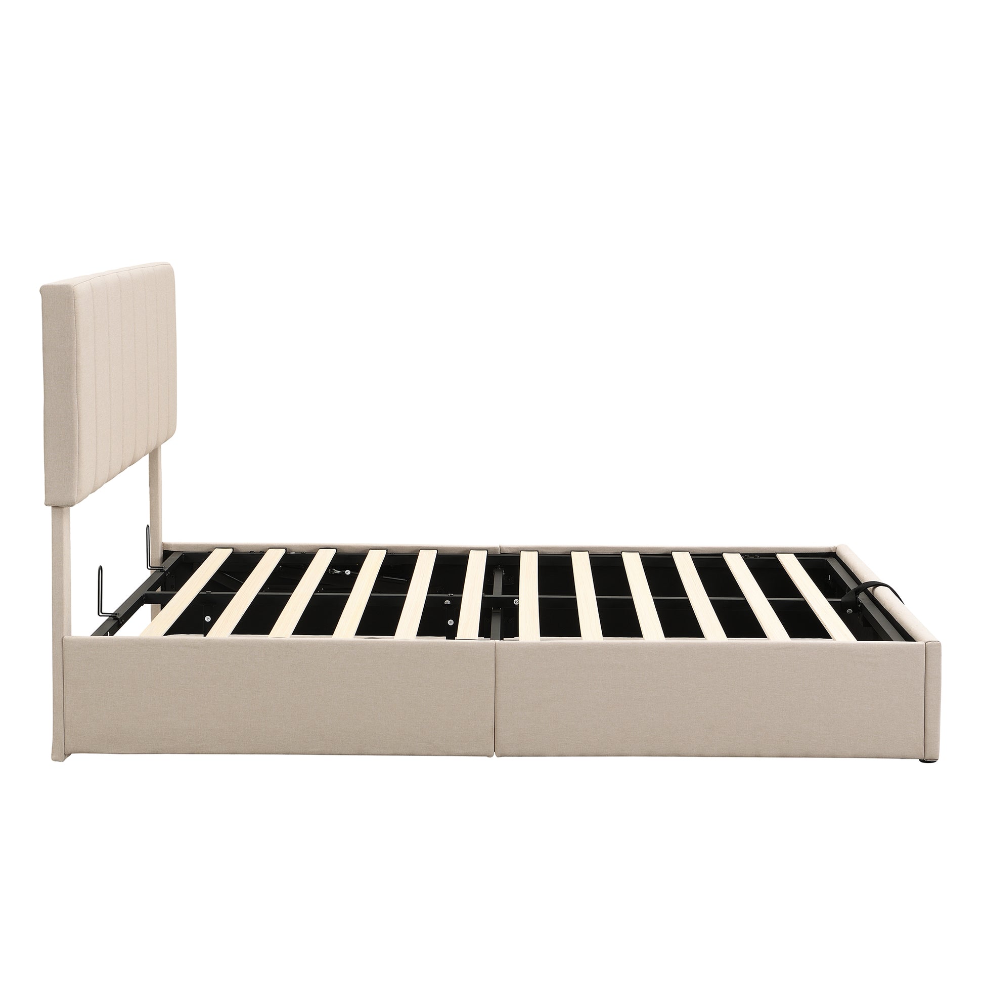 Queen Size Upholstered Platform Bed With A Hydraulic Storage System Beige Old Sku: Lp000211Aaa Beige Upholstered