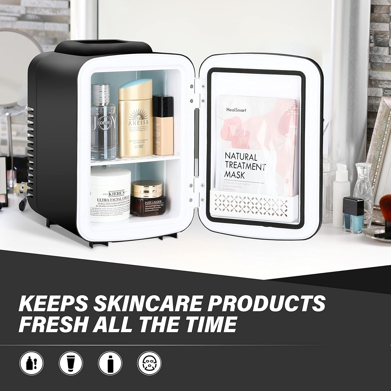 4L 6 Can Mini Fridge Portable Cooler & Warmer Compact Refrigerators For Food, Drinks, Office Desk, Black Black Plastic