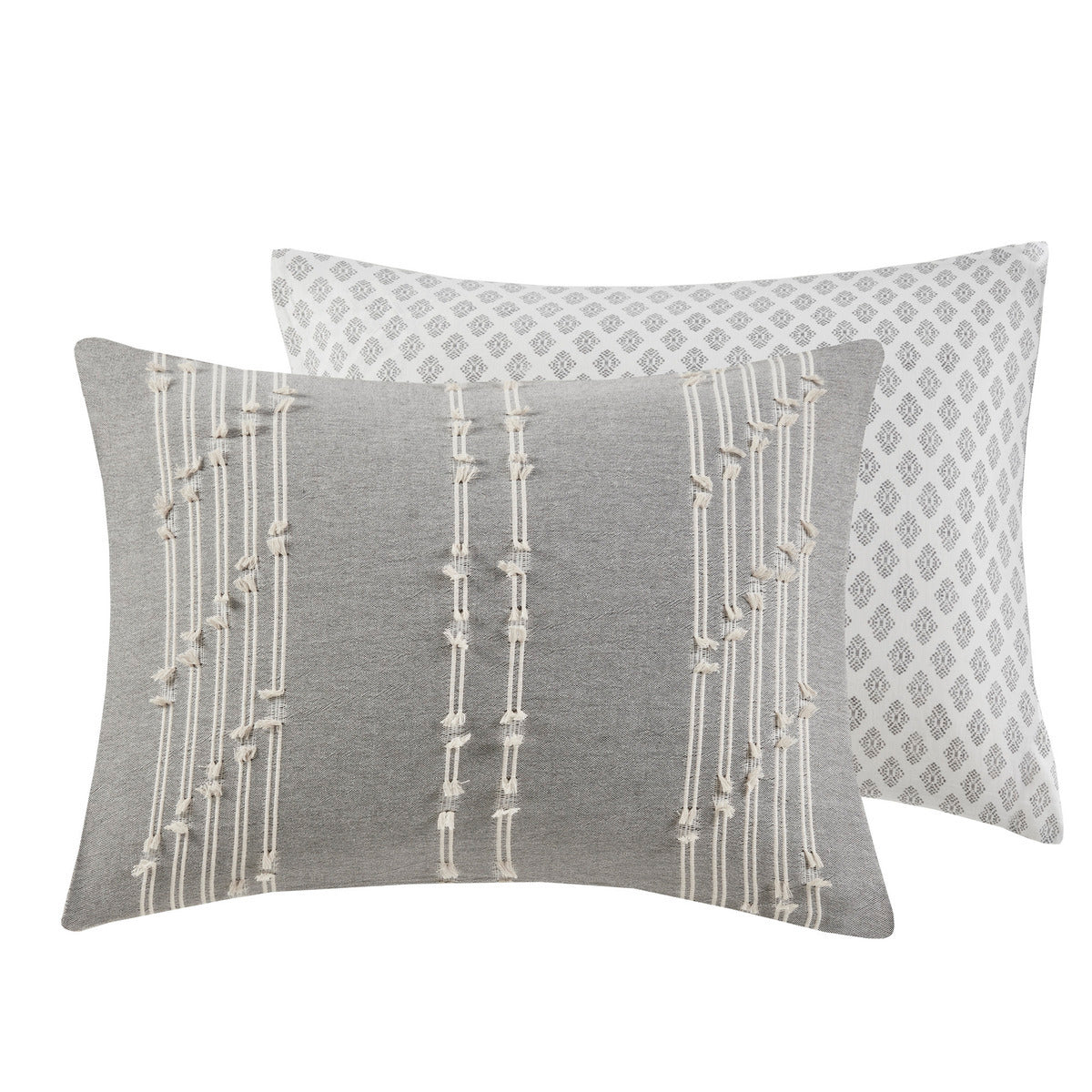 3 Piece Cotton Jacquard Duvet Cover Set King Gray Cotton