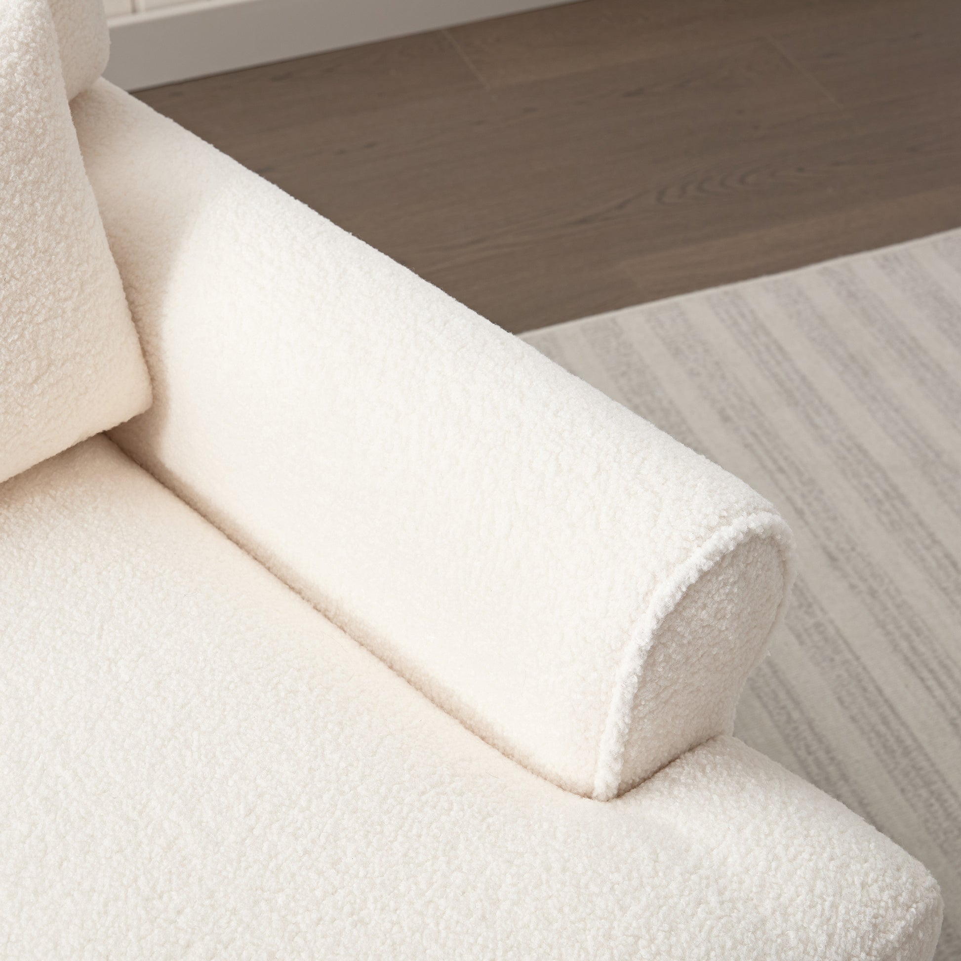 Mirod Elegant Circular Armrests, Ergonomic Lumbar Support, Vintage Roman Column Legs, Luxurious Large Size, Enhances Living Room Aesthetics, For Living Room,Bedroom And Study Beige Boucle