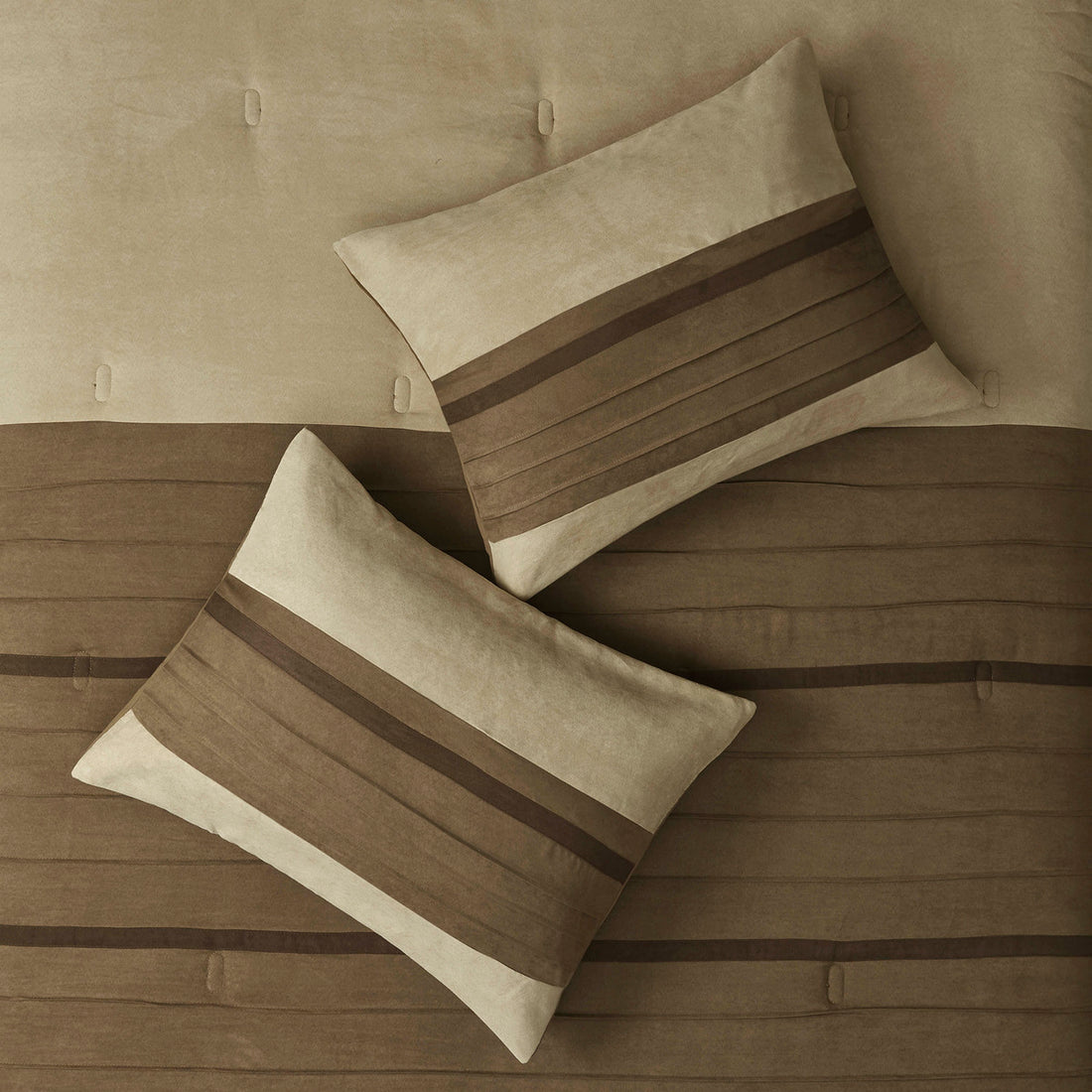 7 Pc Pieced Faux Suede Comforter Set Natural Cal King California King Natural Polyester