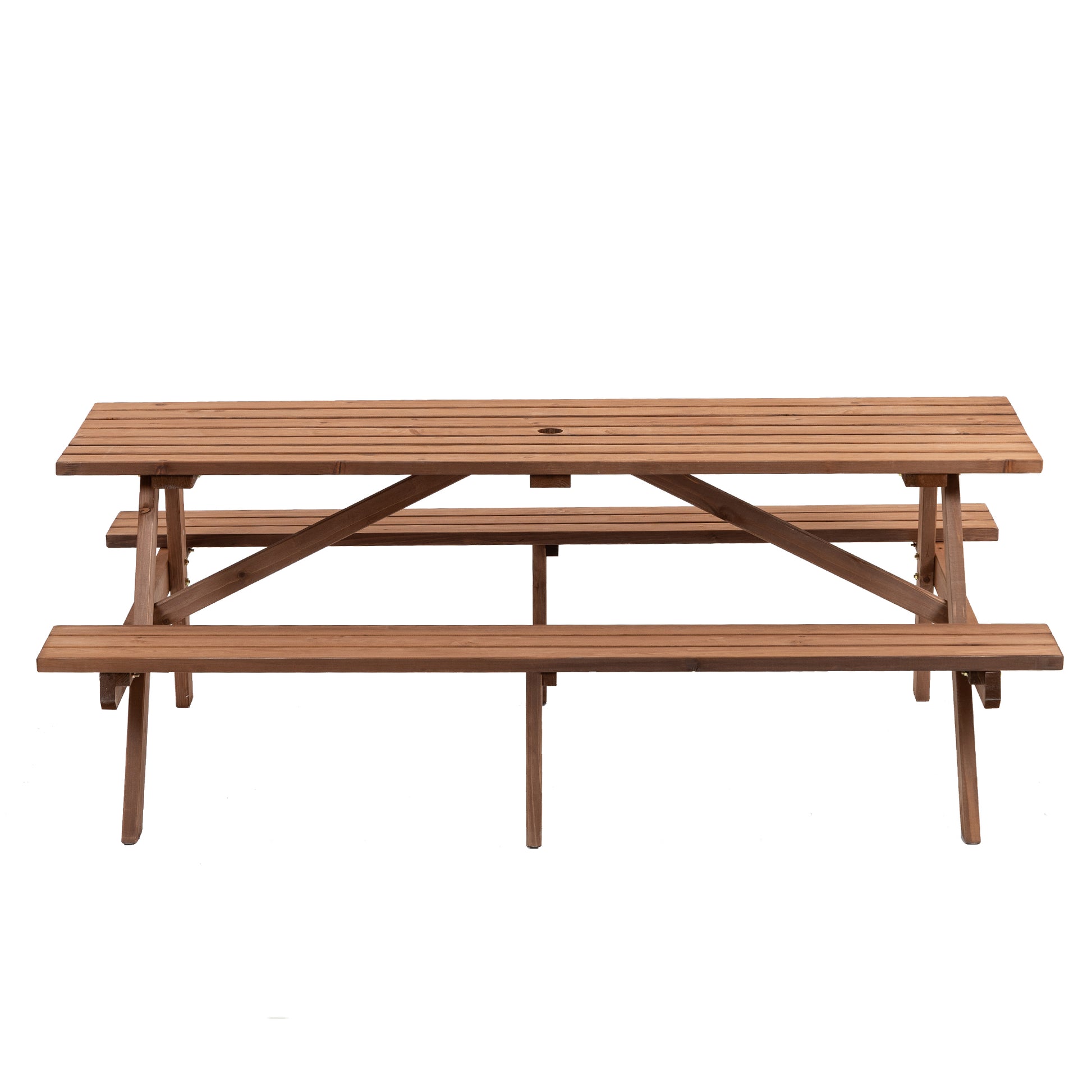 8 Person Brown Wooden Picnic Table, Outdoor Camping Dining Table With 2 Seats, Garden, Diy With 2 Built In Benches, 2220Lb Capacity Brown Wood