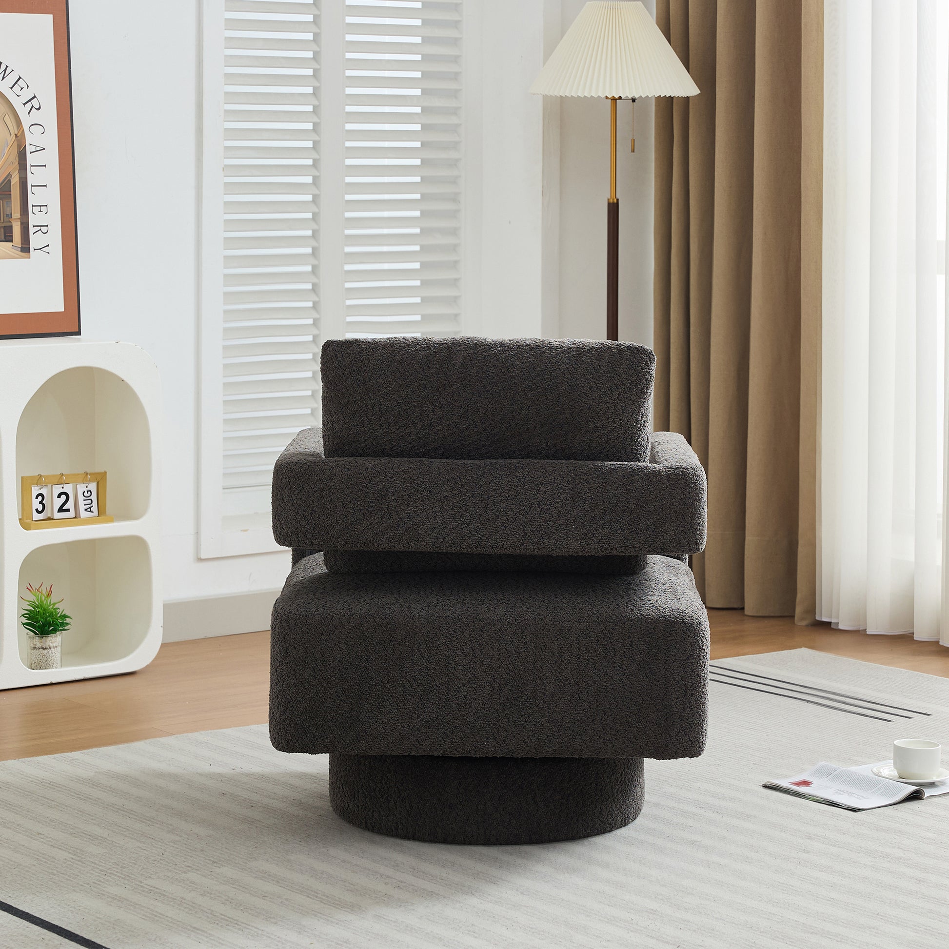 29.13" W Square Swivel Accent Chair, Modern Rotating Arm Chair With Open Back,360 Degree Rotation, Lounge Club Chair With Removable Back Cushion For Living Room, Hotel, Bed Room,Charcoal Charcoal