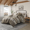 5 Piece Stripe Herringbone Comforter Set With Throw Pillows Brown Full Queen Brown Polyester