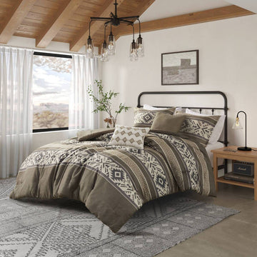 5 Piece Stripe Herringbone Comforter Set With Throw Pillows Brown Full Queen Brown Polyester