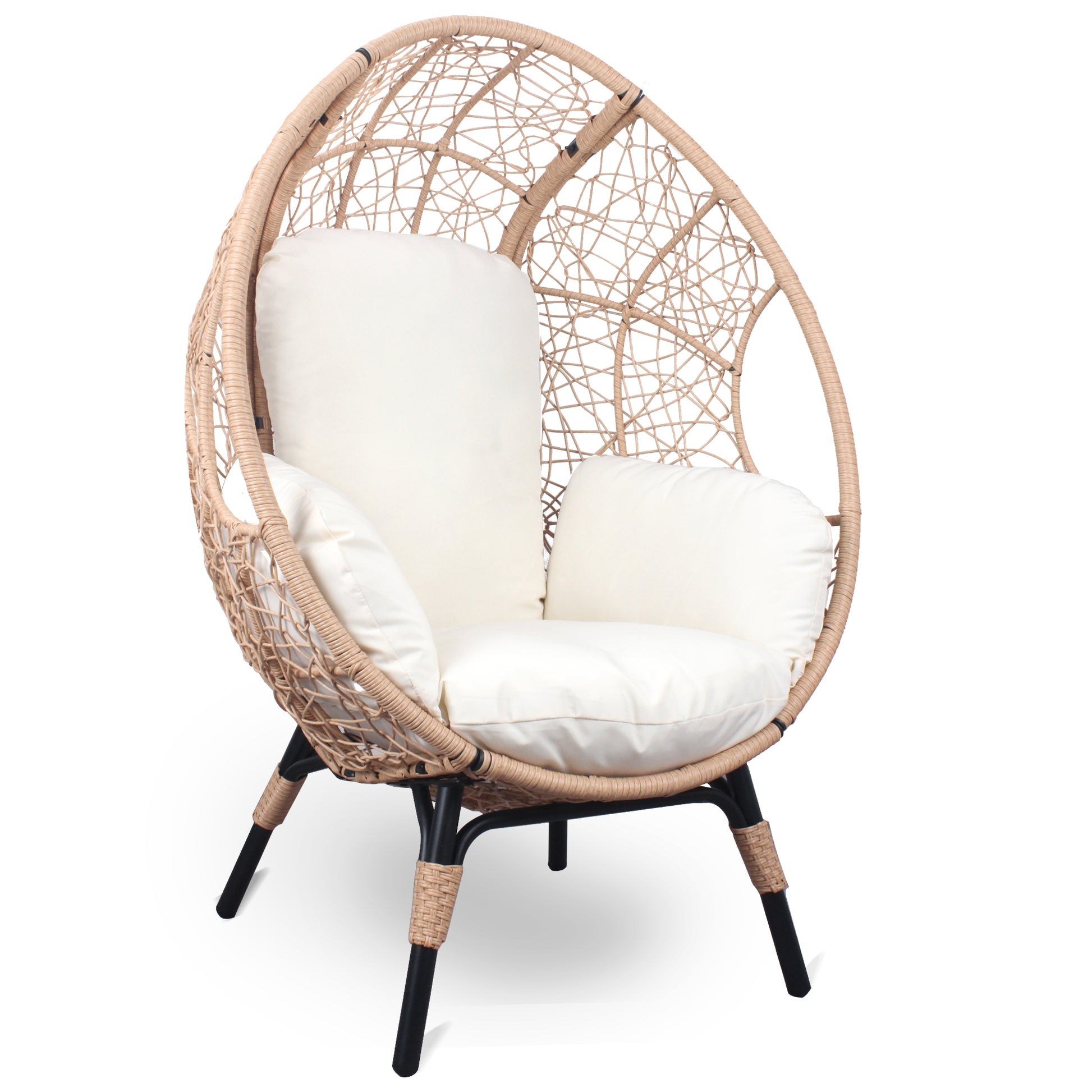 Patio Pe Wicker Egg Chair Model 3 With Natural Color Rattan Beige Cushion And Side Table Yes Natural Foam Steel