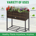 Outsunny Raised Garden Bed, Elevated Planter Box With Rattan Wicker Look, Tool Storage Shelf, Portable Design For Herbs, Vegetables, Flowers, Brown Brown Rattan