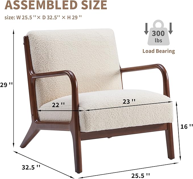 Accent Chair Living Room Chair Lambswool Accent Chair With Arms Chairs For Bedroom,Office,Apartment,Chairs Reading White Wood