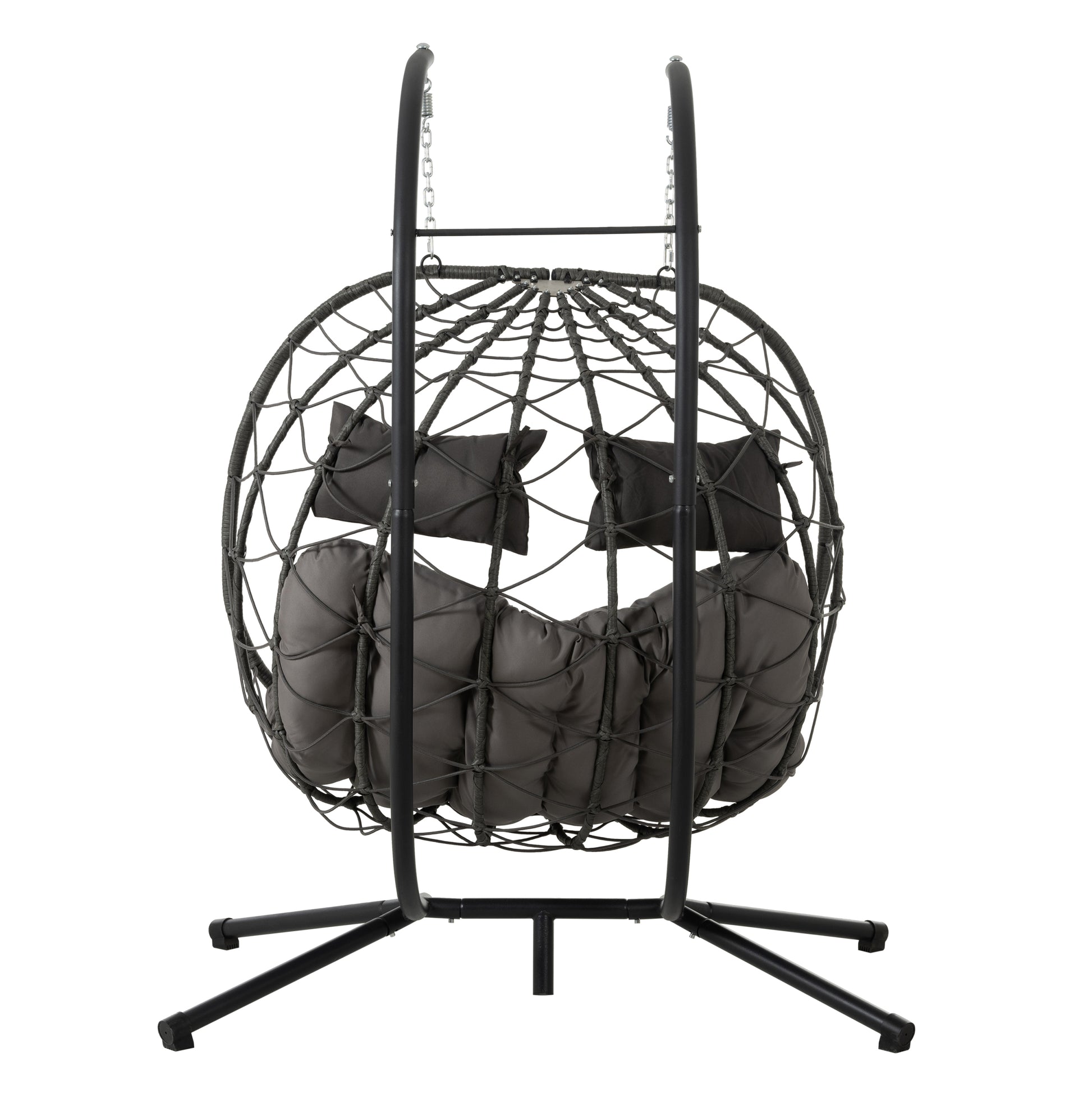 2 Persons Egg Chair With Stand Indoor Outdoor Swing Chair Patio Wicker Hanging Egg Chair Hanging Basket Chair With Stand For Bedroom Living Room Balcony Gray Steel