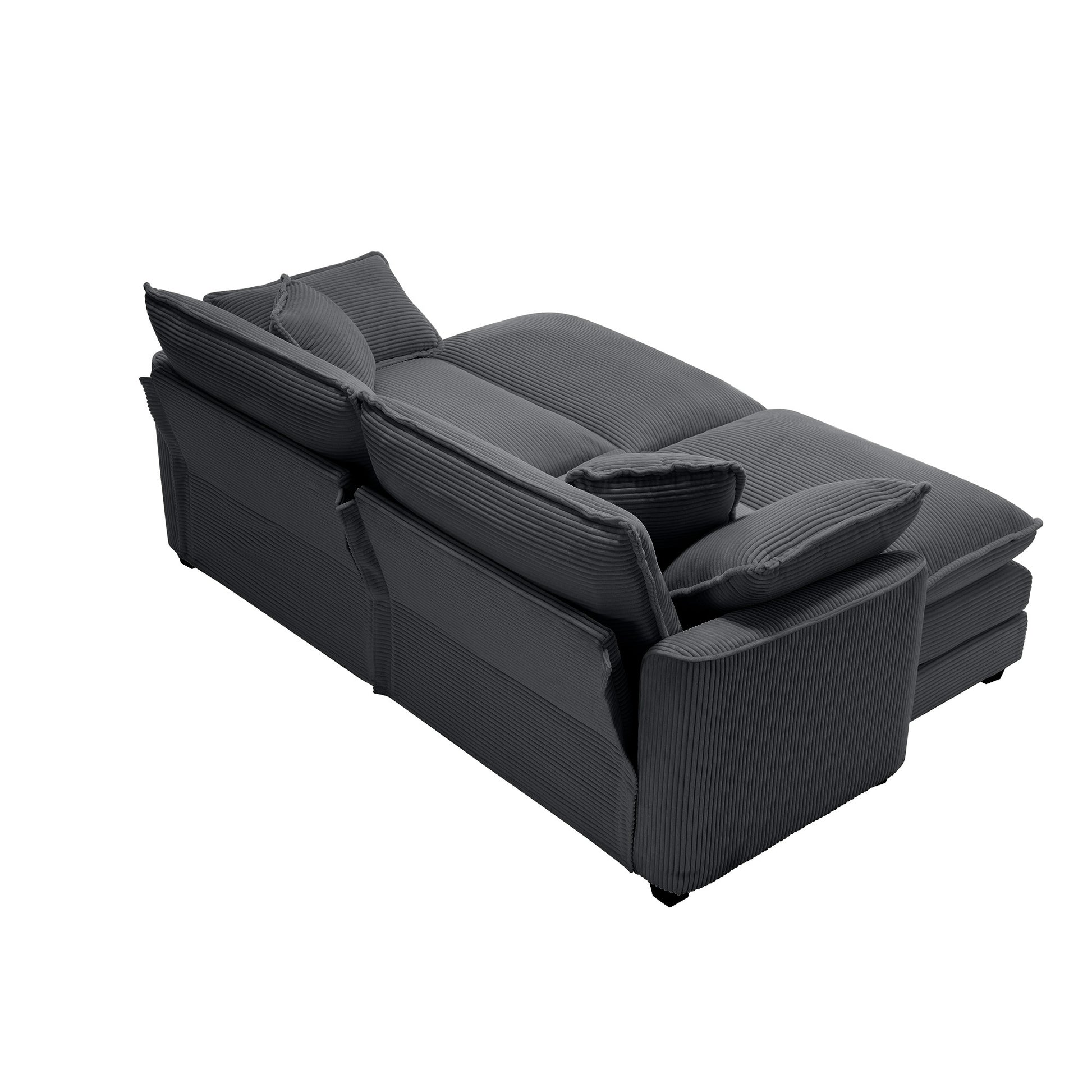 Corduroy Two Seater Sofa With 2 Footrest, 2 Seater Sofa With Ottoman For Small Living Spaces, Grey Corduroy Sofa Grey Corduroy 2 Seat