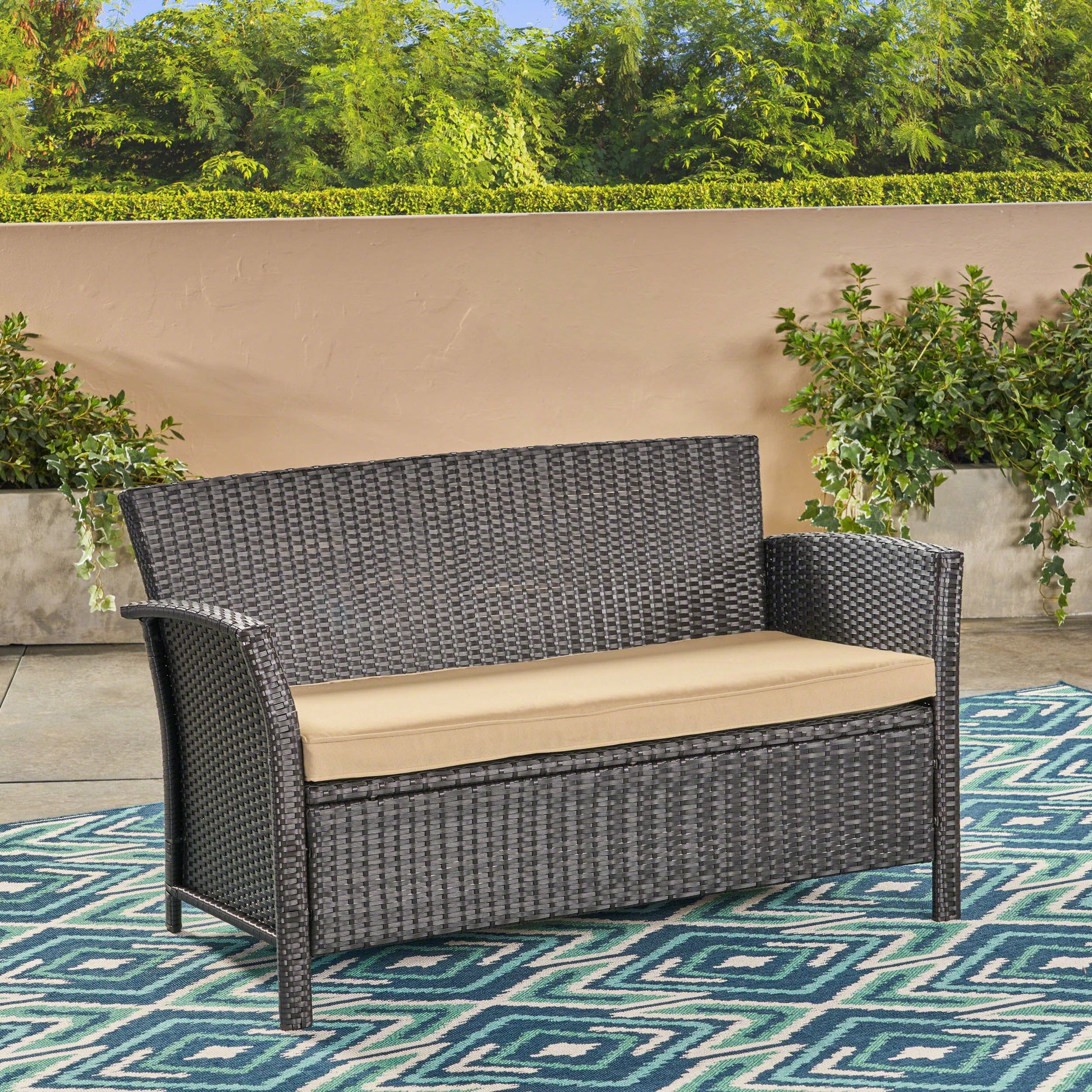 St Lucia Seat Brown Tan Pe Rattan Iron Waterproof Fabric