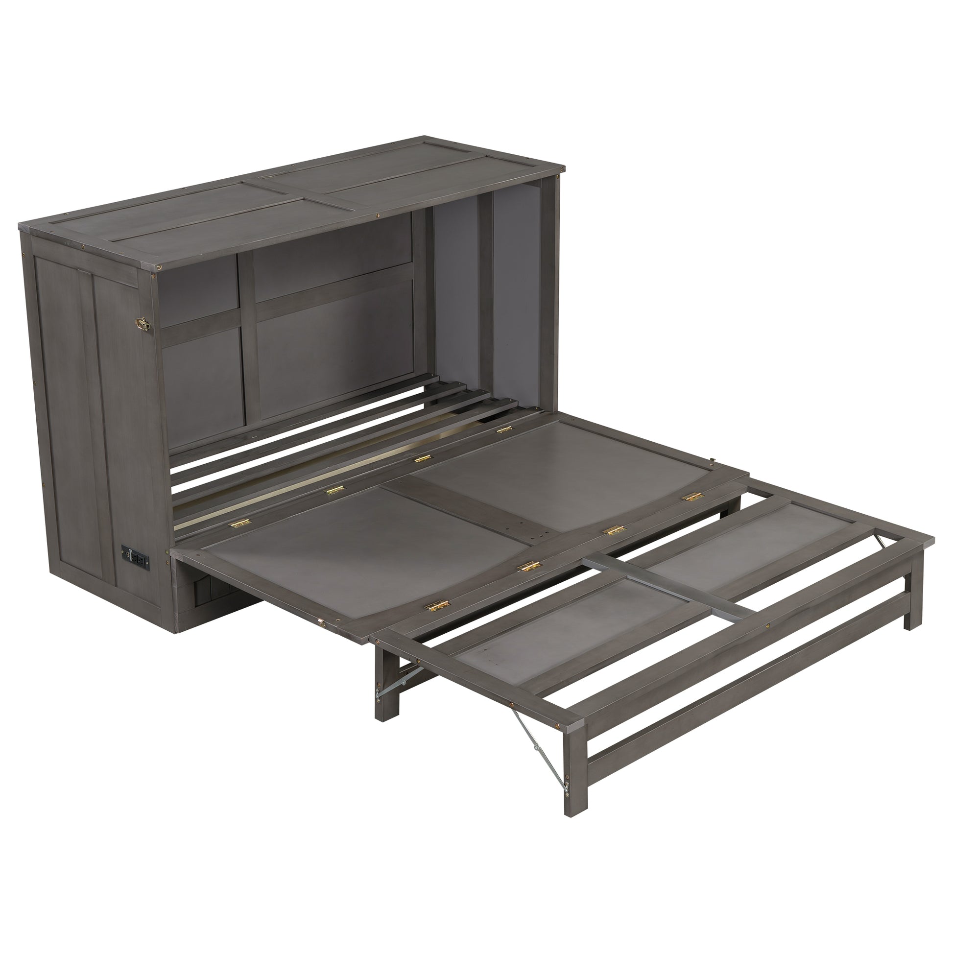 Queen Size Murphy Bed With Built In Charging Station, Antique Grey Box Spring Not Required Queen Antique Gray Wood Pine Wood