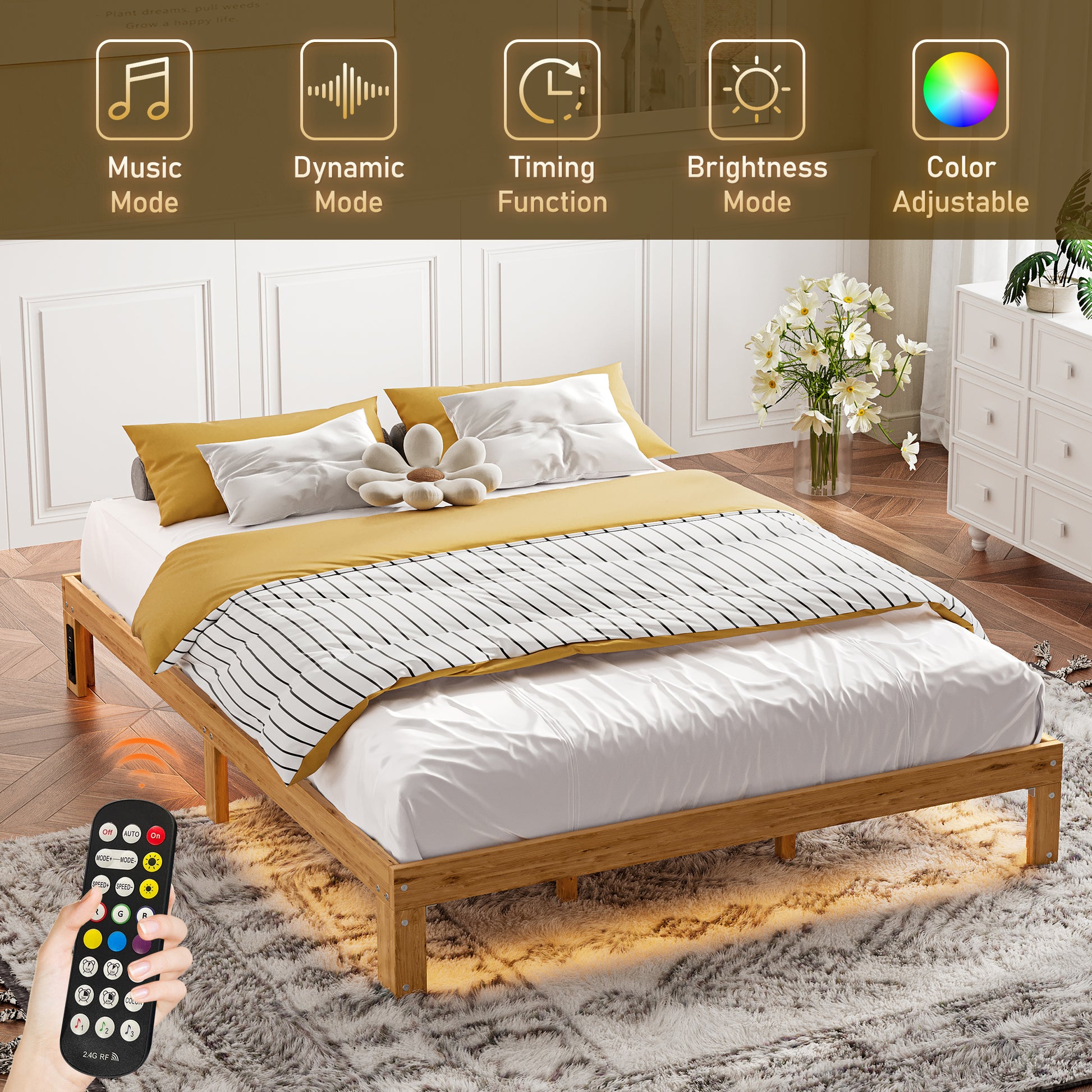 Queen Size Wood Platform Bed Frame 12 Inch Solid Wood Queen Bed Frame With Slat Support, No Box Spring Needed, Easy Assembly Rustic Pine Box Spring Required Queen Natural Wood Brown Wood Brown