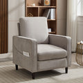 Mid Century Accent Chair ,Modern Linen Fabric Armchair For Living Room,Double Side Pockets, Comfortable And Padded Reading Feature Sofa Chair, Suitable For Bedrooms, Living Rooms, And Offices Light Gray Linen