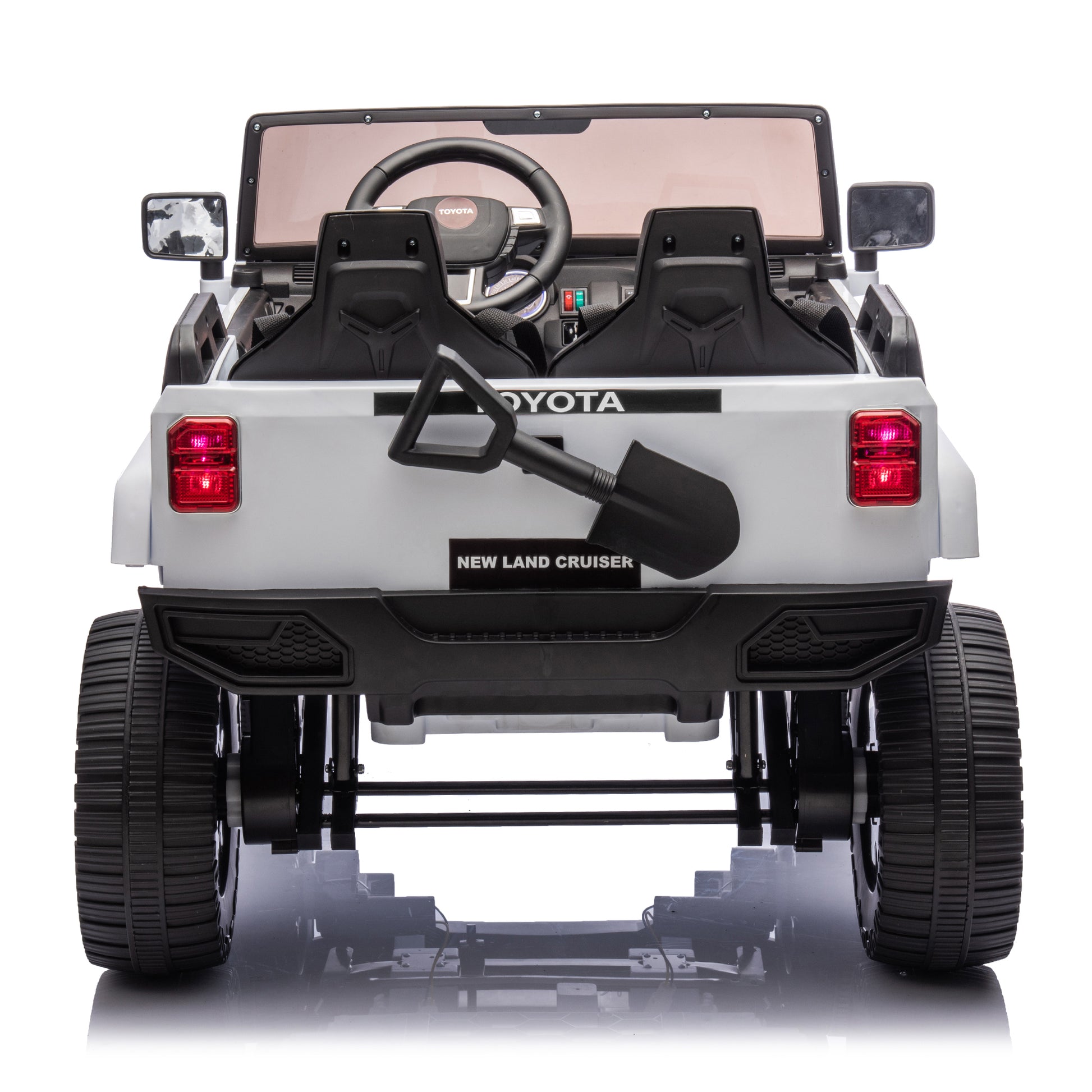 24V Two Seater Kids Ride On Car W Parents Remote Control, Licensed Toyota Lc250,2Wd,110W Motors,With Shovel,Three Point Seat Belt,Slow Start,Speed Adjustment,Bluetooth,Music For Kids Aged 3 . White 100 149 Lbs Polypropylene