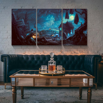 Modern Halloween Painting On Canvas 3 Panels Pictures Wall Art For Living Room Home Decor Wooden Framed Stretched Ready To Hang 1216Inch Thickness 1.5Inch Multicolor Halloween Canvas