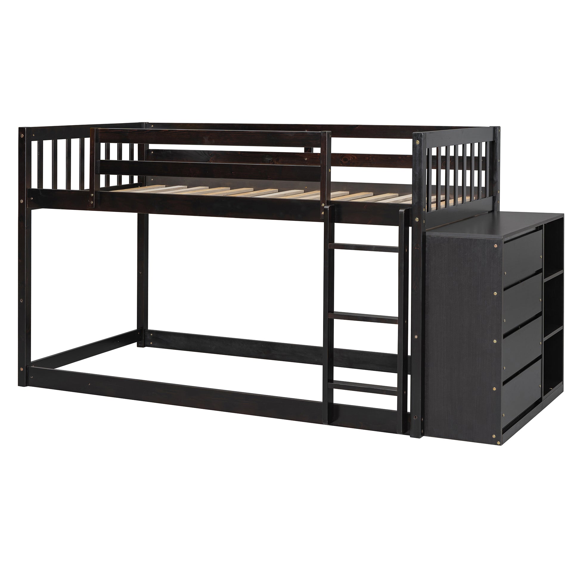 Twin Over Twin Bunk Bed With 4 Drawers And 3 Shelves Espresso Twin Espresso Solid Wood