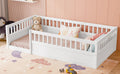 Twin Floor Bed Frame With Fence, Wood Kids Floor Beds Frame For Bedroom Playroom,White Twin White Pine