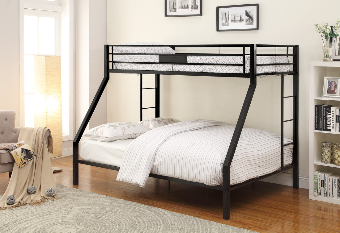 Limbra Sandy Black Finish Twin Xl Queen Bunk Bed Black Metal
