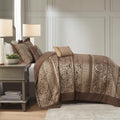 5 Piece Reversible Jacquard Bedspread Set Brown Gold King King Brown Gold Microfiber