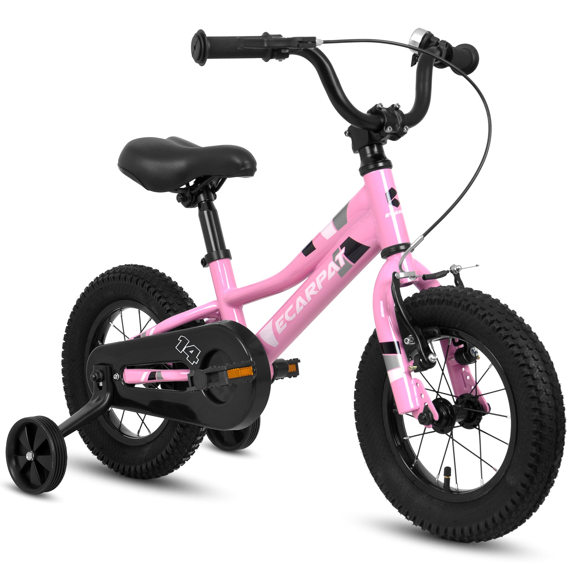 A14117 Ecarpat Kids' Bike 14 Inch Wheels, 1 Speed Boys Girls Child Bicycles For 2 3 Years, With Removable Training Wheels Baby Toys, Front V Brake, Rear Holding Brake Pink Cute Polyurethane Foam 3 To 4 Years Carbon Steel Outdoor