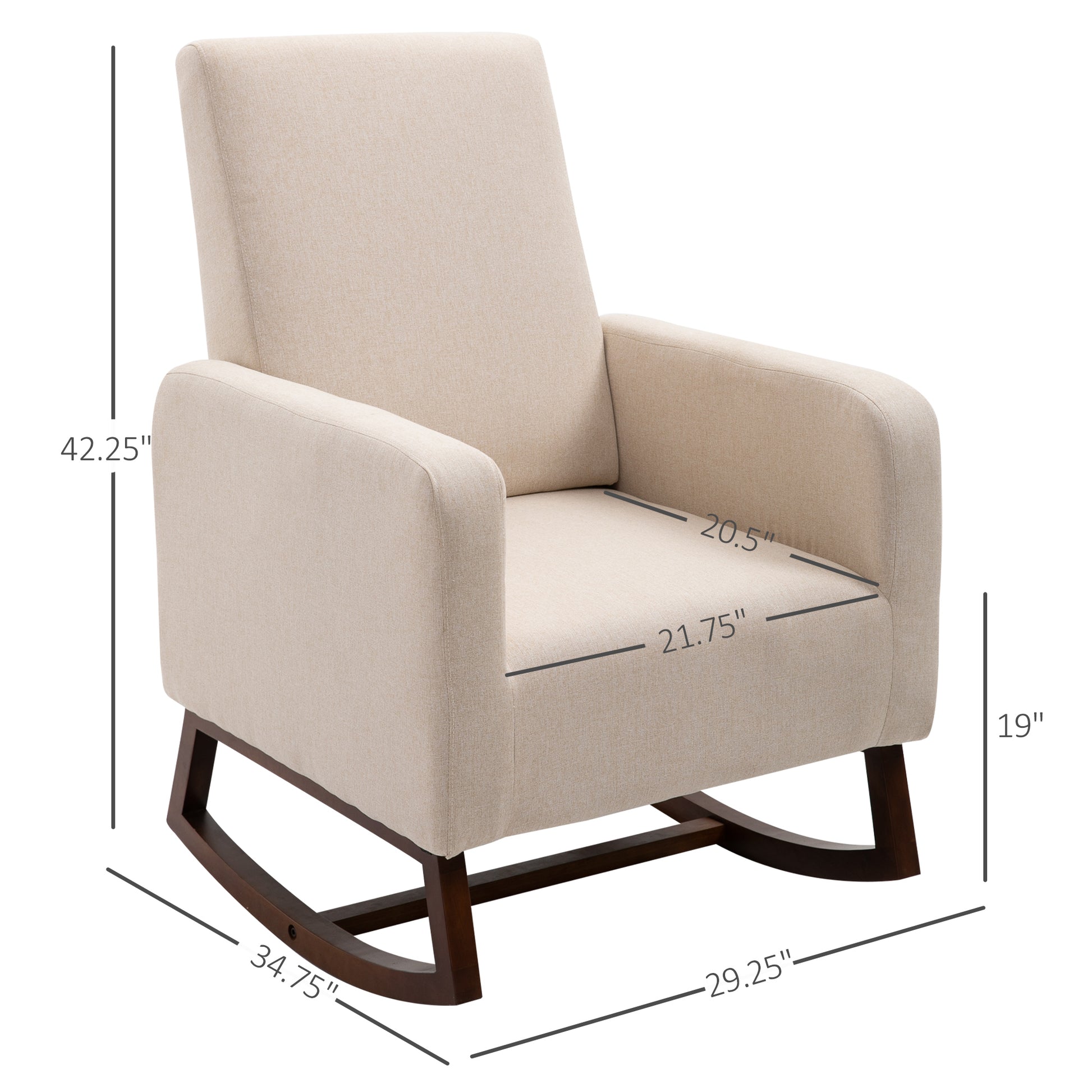 Homcom Accent Lounge Rocking Chair With Solid Curved Wood Base And Linen Padded Seat, Cream White Cream White Linen
