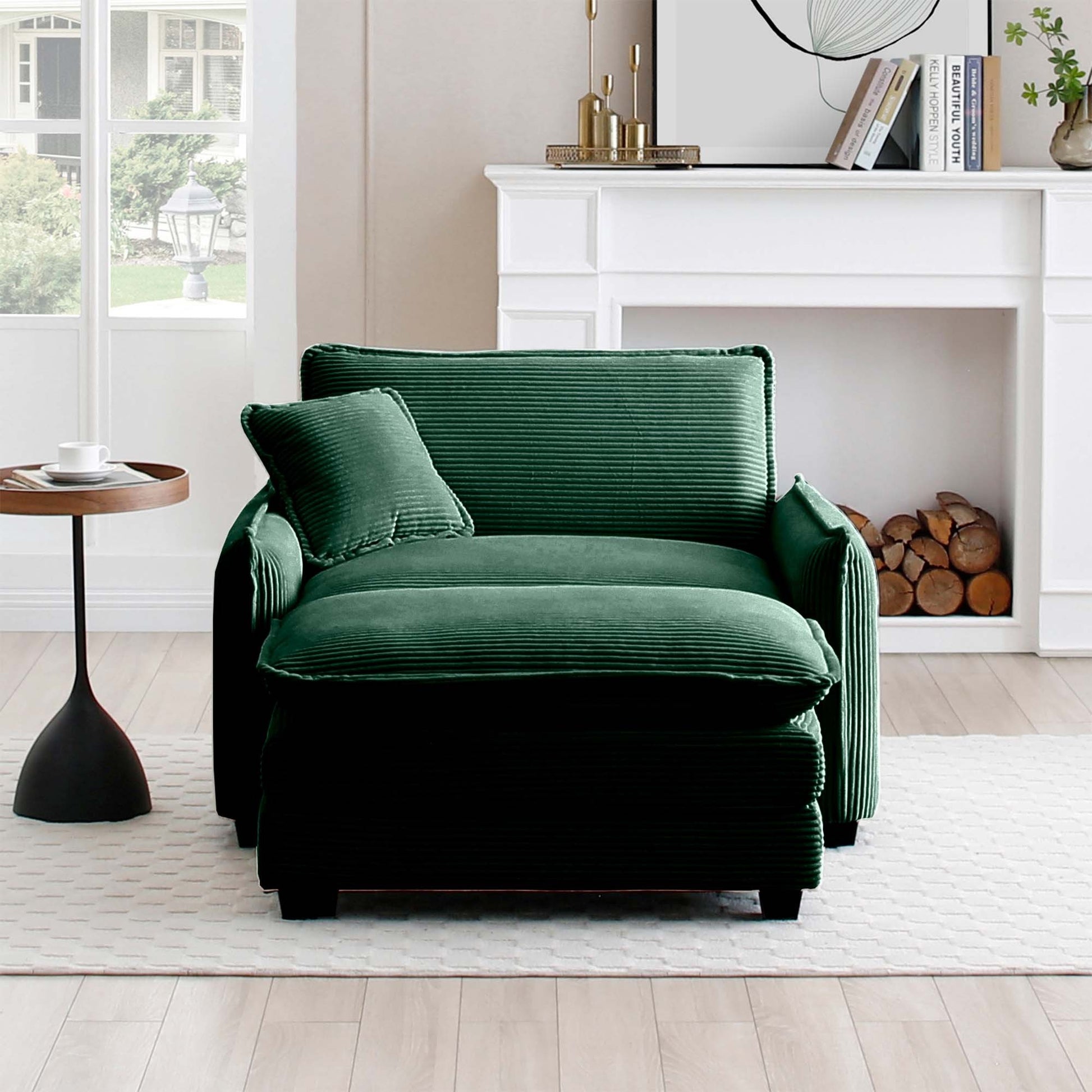 Single Deep Seat Sofa With Footstool With One Pillow, Suitable For Living Room And Bedroom, Club Multiple Occasions,Green Corduroy Green Corduroy 1 Seat