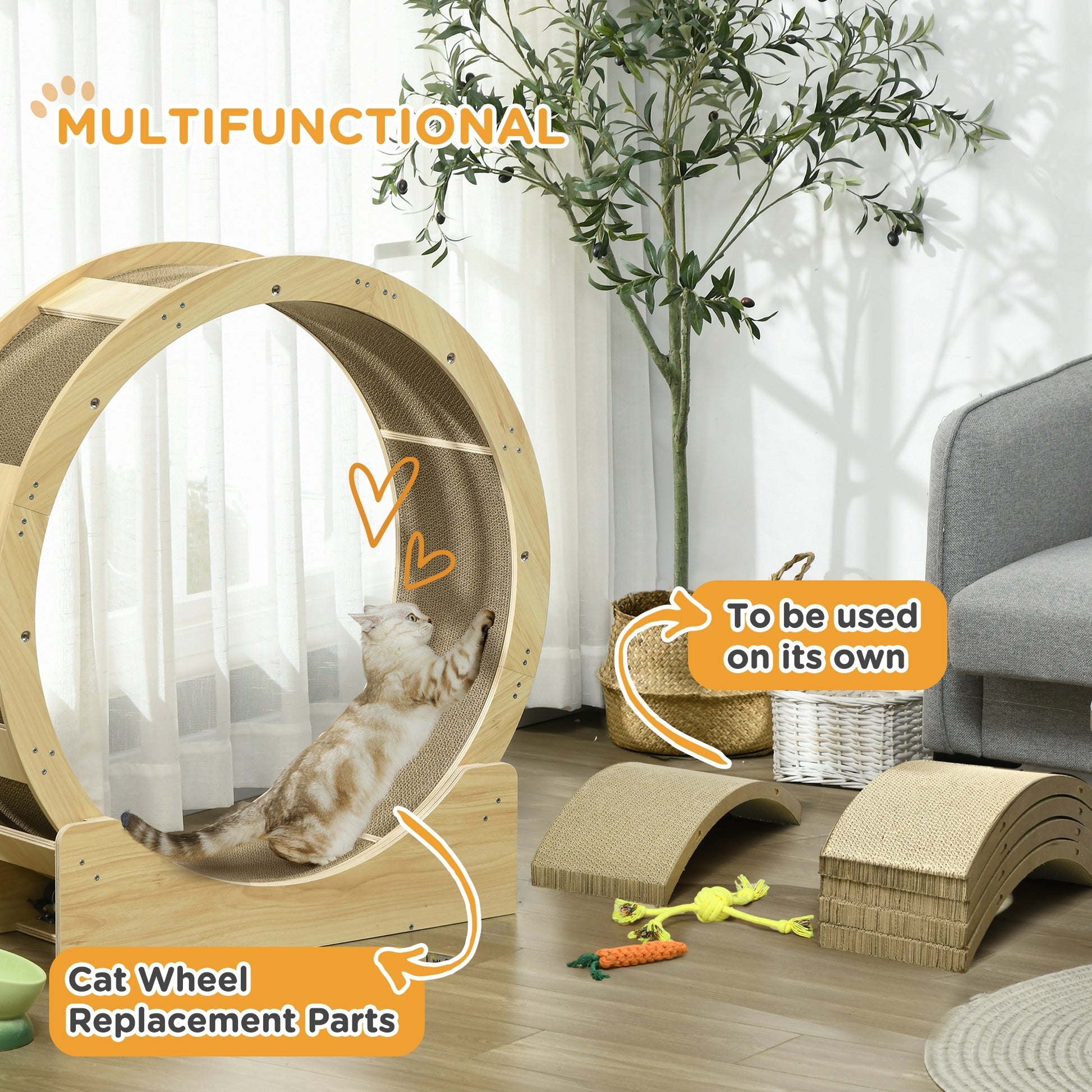 Pawhut Cat Scratching Board, 4 Pack Cat Scratcher For Indoor Cats, Reversible Cat Scratching Post Replacement For Cat Wheel, Brown Brown Particle Board