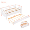 Low Loft Bed Twin Size With Full Safety Fence, Climbing Ladder, Storage Drawers And Trundle White Solid Wood Bed White Solid Wood
