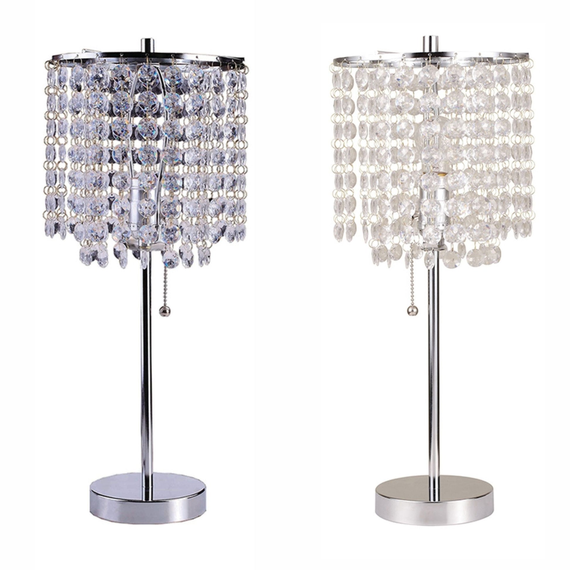20.25" Tall Metal Table Lamp With Silver Finish, Crystal Inspired Shade Silver Metal
