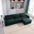 L Shape Sofa Couch With Usb & Cup Holders, Corduroy Stripe Fabric 3 Seater Sofa With 1 Ottoman, Green Green Wood 4 Seat