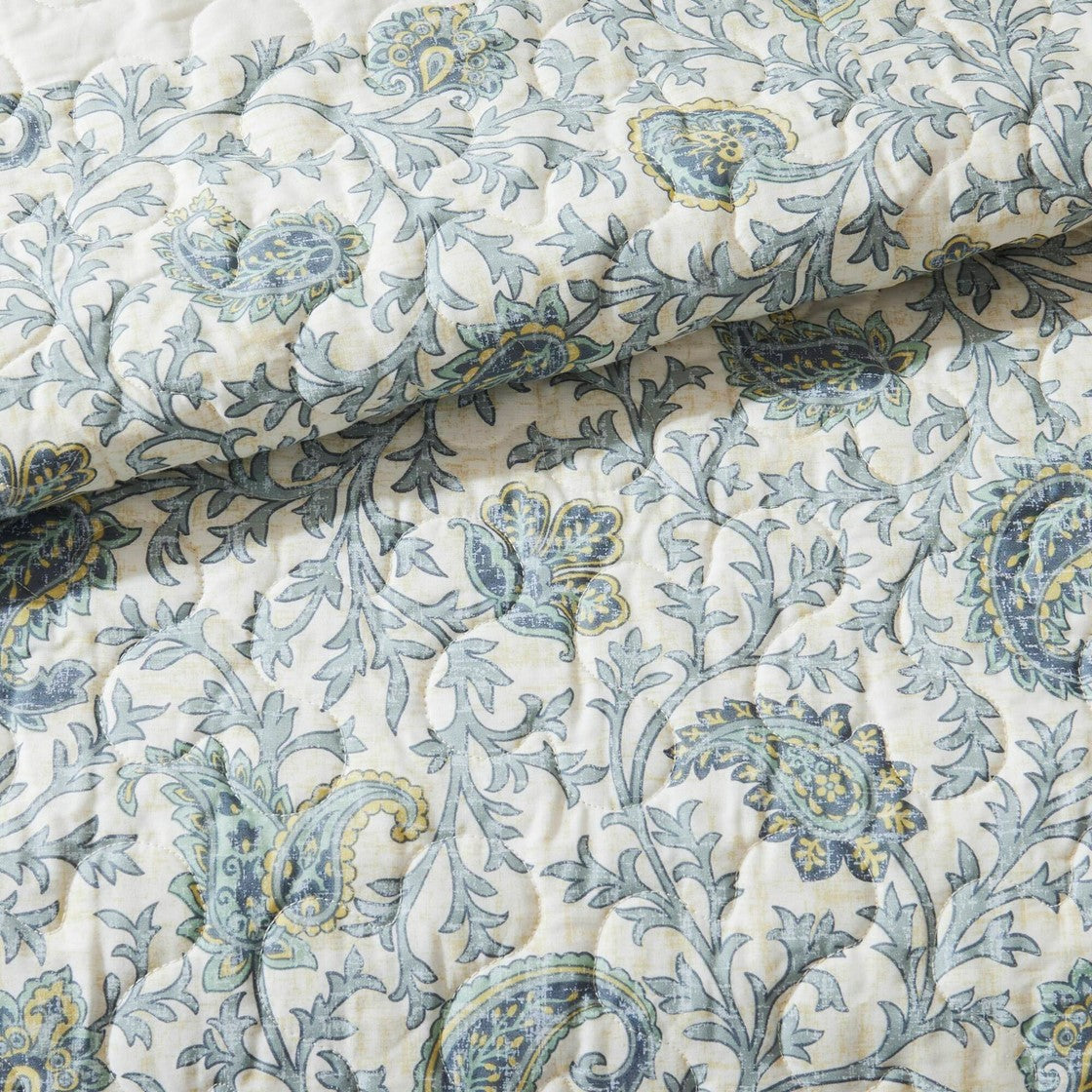 6 Piece Cotton Percale Quilt Set With Throw Pillows Aqua Full Queen Full Aqua Polyester