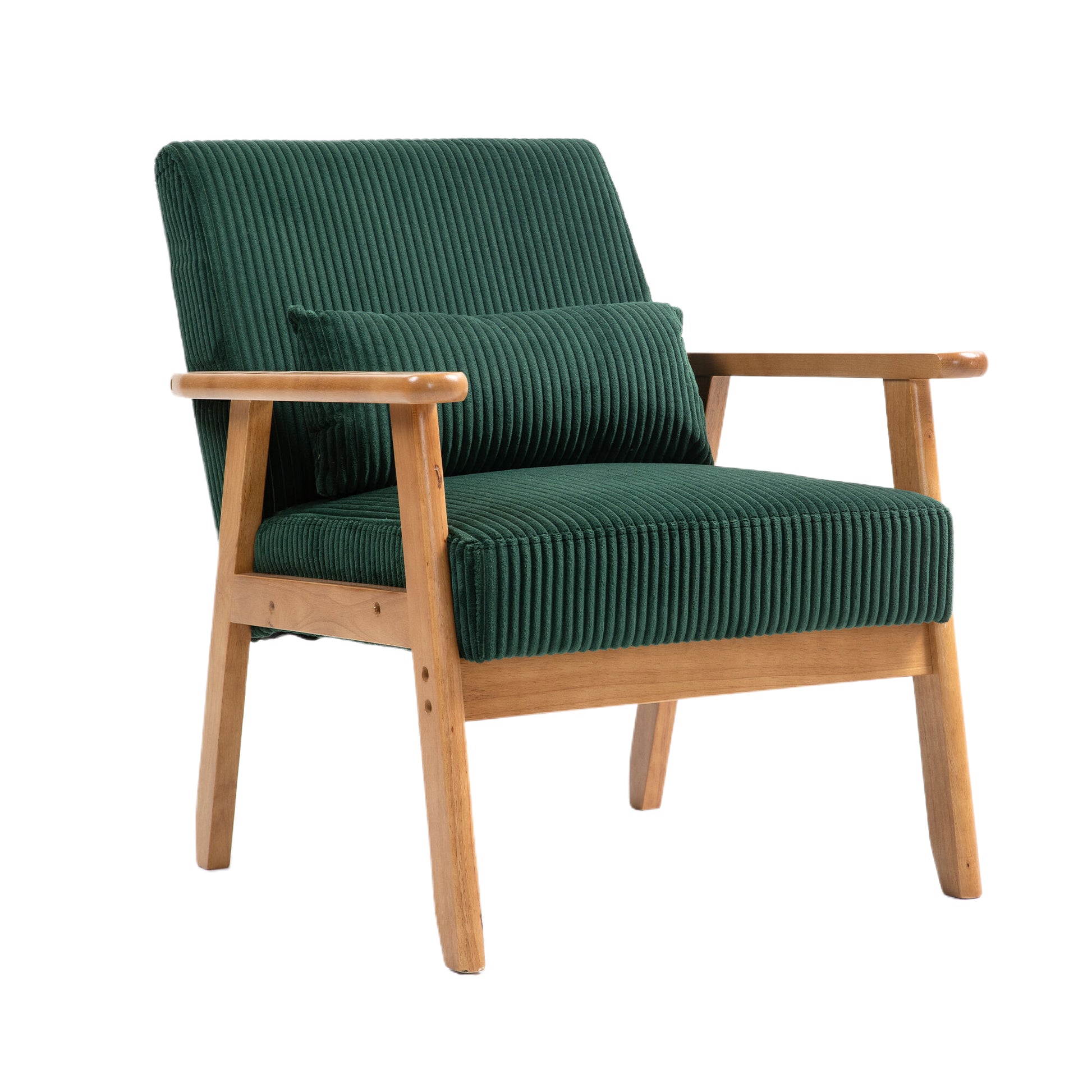 Leisure Chair With Solid Wood Armrest And Feet, Leisure Chair, Wood Frame, Velvet, L, Solid Rubber Wood Legs, Mid Century Modern Accent Chair, For Living Room Bedroom Studio Chair Emerald Corduroy