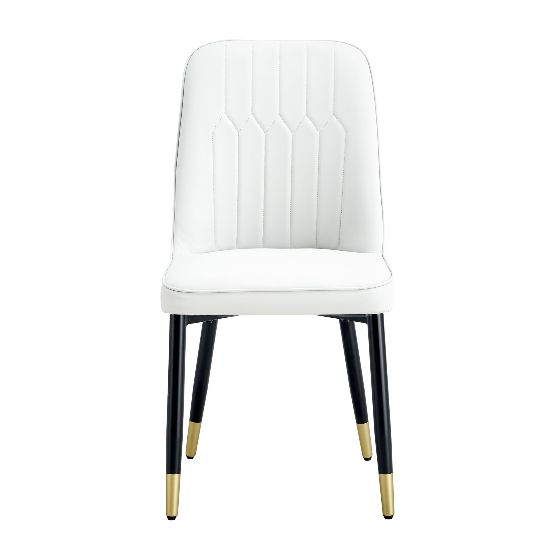 Table And Chair Set.Modern Minimalist Dining Table. White Imitation Marble Pattern Sintered Stone Desktop With Golden Metal Legs.Paried With 4 Comfortable Chairs With Pu Seats And Black Metal Legs.