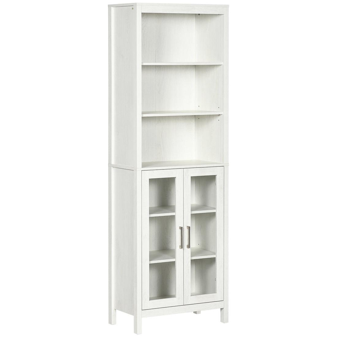 Kleankin Tall Bathroom Storage Cabinet With 3 Tier Shelf, Glass Door Cabinet, Freestanding Linen Tower With Adjustable Shelves, Antique White White Particle Board