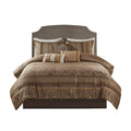 7 Piece Jacquard Comforter Set Brown Gold King King Brown Gold Polyester
