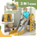 Qaba Toddler Slide, 3 In 1 Slide For Kids Ages 1 3 Years, Indoor Slide With Basketball Hoop, Climber, Duck Pattern, Yellow Yellow Hdpe