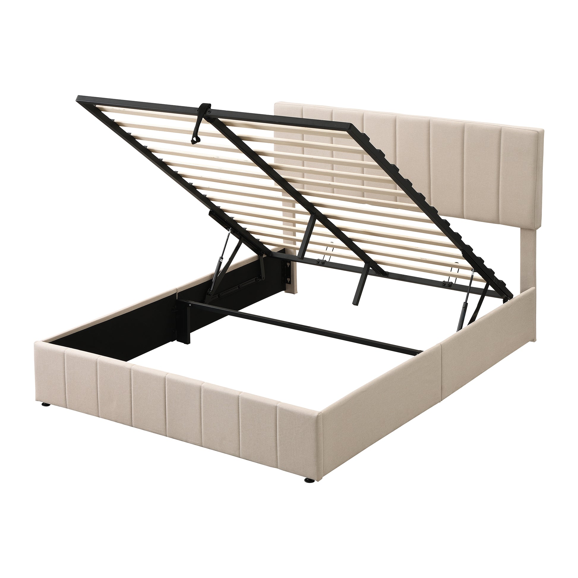 Queen Size Upholstered Platform Bed With A Hydraulic Storage System Beige Old Sku: Lp000211Aaa Beige Upholstered