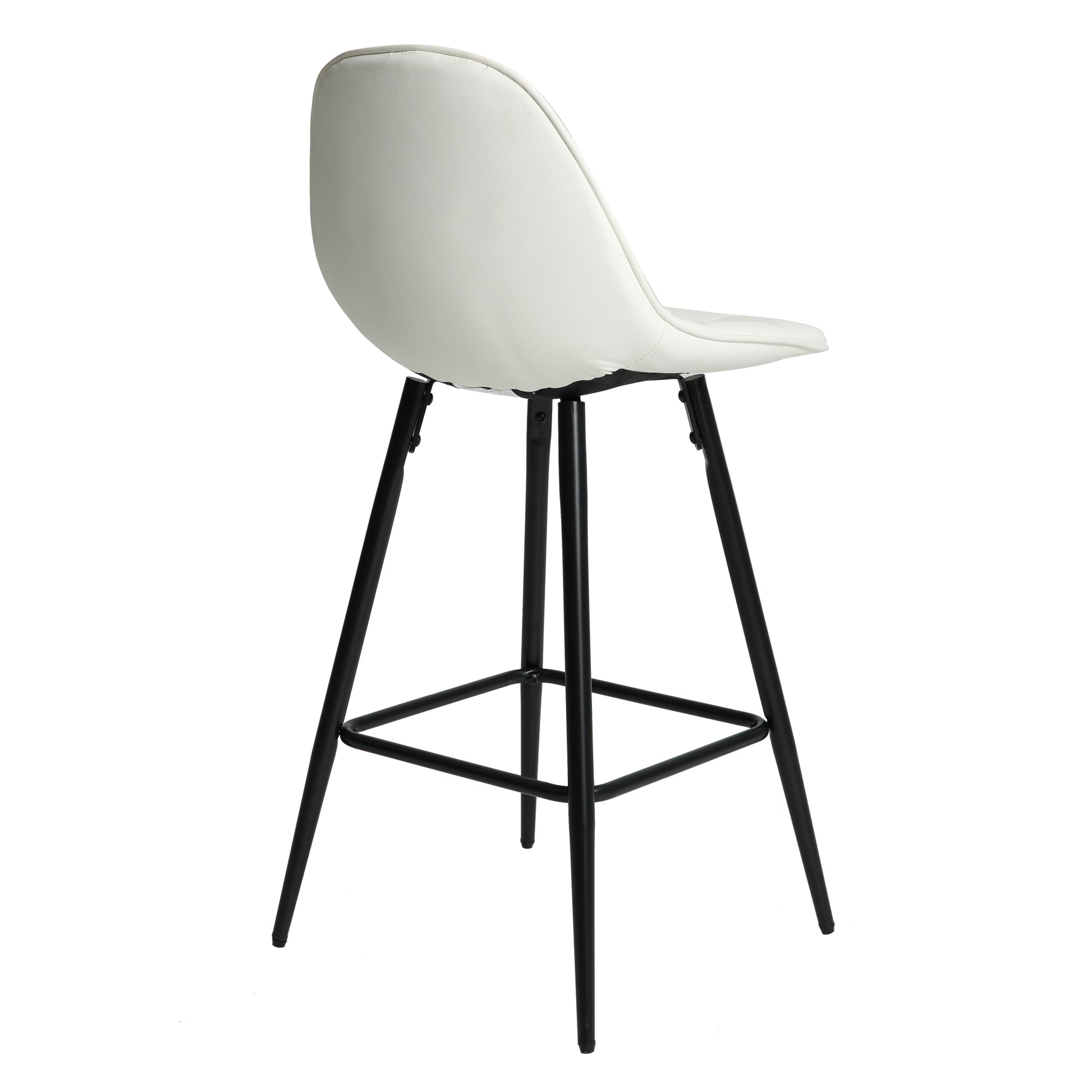 Counter Stools,Set Of 2 Bar Stools With Back And Footrest, Modern Metal Counter Height Barstools For Kitchen Home Bar,25.5" Armless Barstool Chairs White Leather