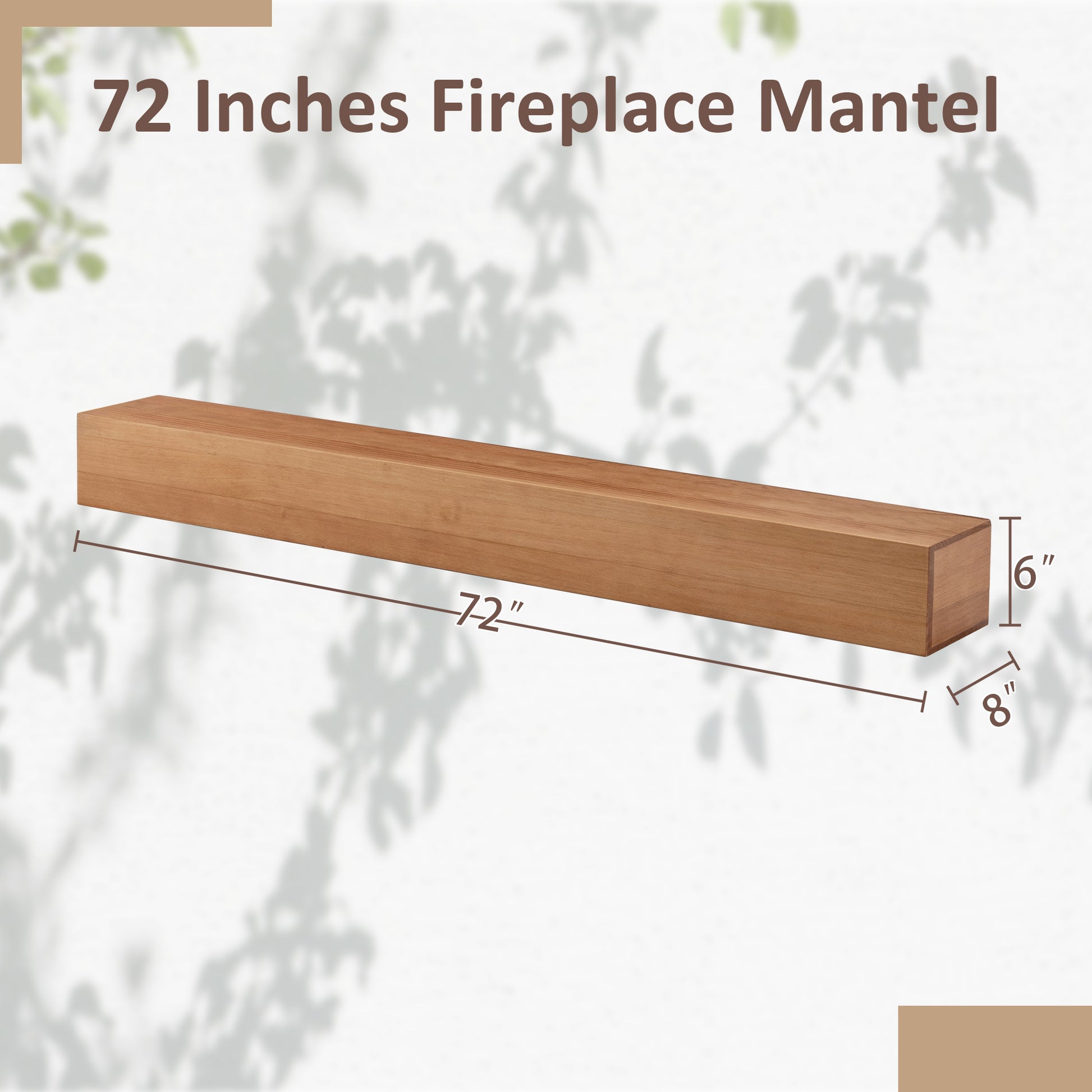 72'' Fireplace Mantel Wooden Wall Mounted Floating Shelf 8" Deep Solid Pine Wood,Natural Natural Wood