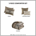 5 Piece Stripe Herringbone Comforter Set With Throw Pillows Brown Full Queen Brown Polyester