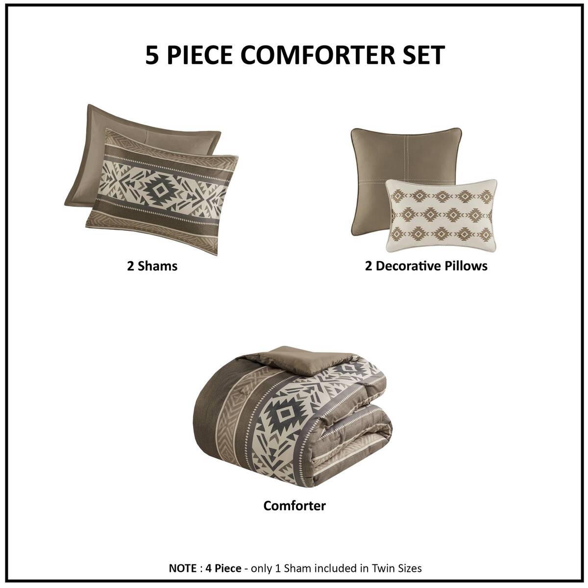5 Piece Stripe Herringbone Comforter Set With Throw Pillows Brown Full Queen Brown Polyester