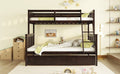 Twin Over Full Rubber Wood Bunk Bed With Trundle, Convertible Ladder And Guardrail, Detachable, Convertible Bed, With Twin Size Trundle ,Espresso Twin Espresso Rubber Wood
