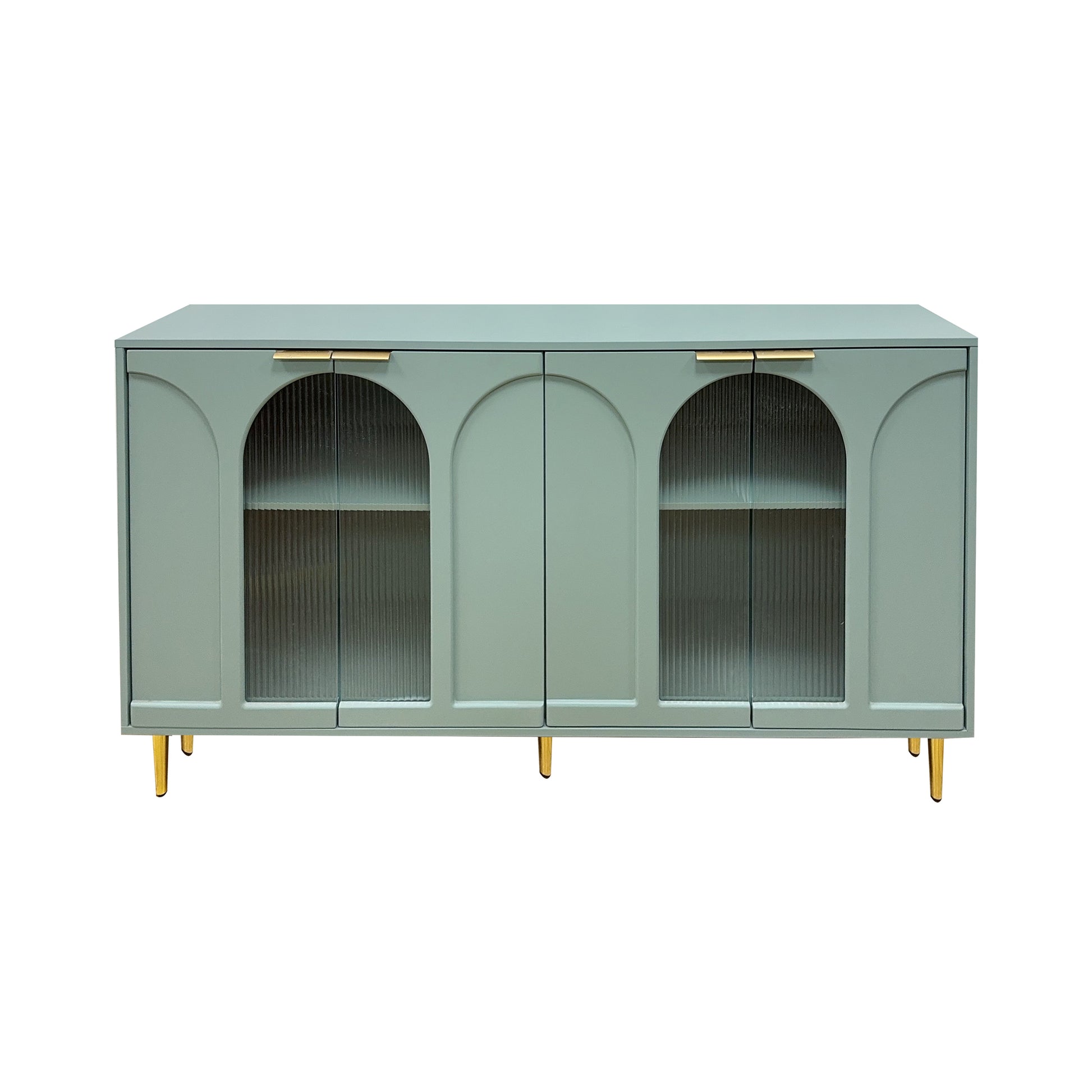 Accent Cabinet Lacquered Wooden Cabinet With 4 Glass Doors Sideboard Buffet Server Cabinet Storage Cabinet, For Living Room, Entryway, Hallway, Office, Kitchen And Dining Room, Mint Green Lacquered