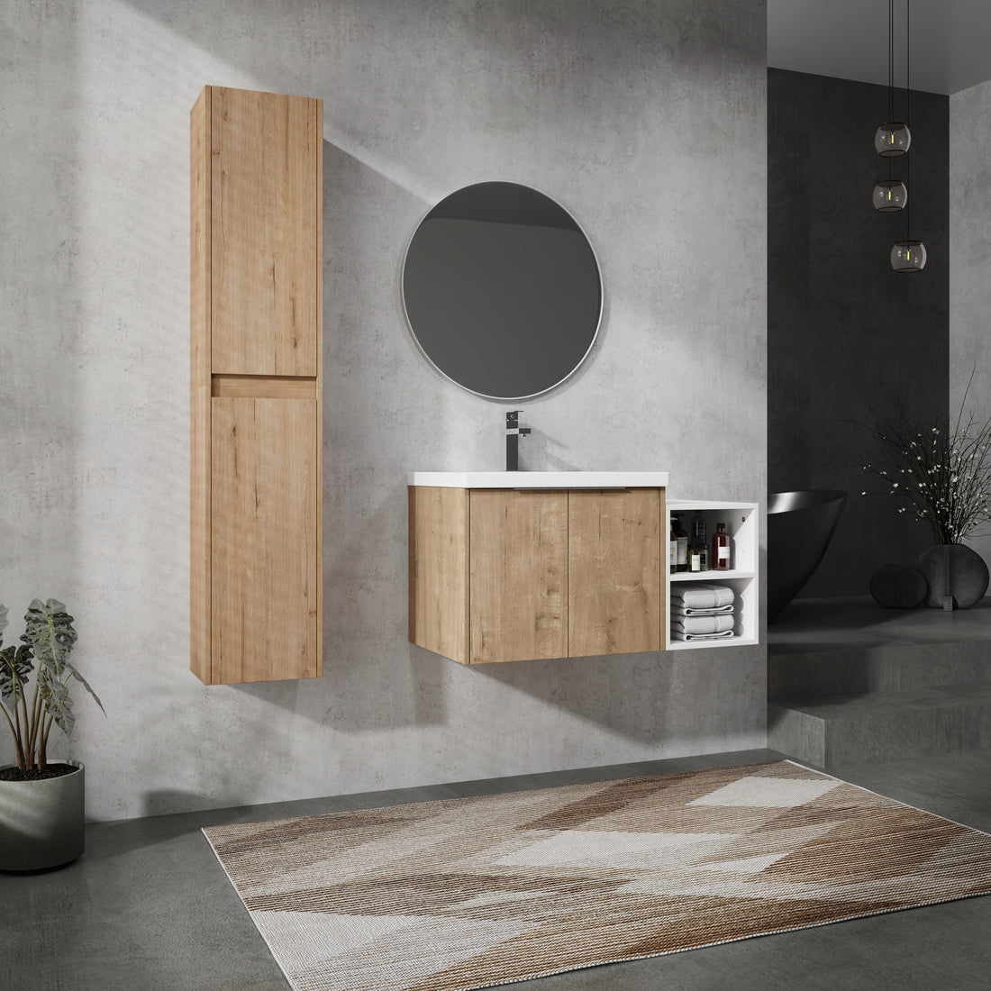 36" Wall Mounted Bathroom Vanity With Sink And Side Cabinet, Soft Close Doors,00112Imox2 0624Imo 0612Gwh Combination Cabinet Kd Packing Imitative Oak Bathroom Modern Plywood Plywood