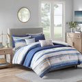 8 Piece Printed Seersucker Comforter And Quilt Set Collection Blue Full Queen Full Blue Polyester