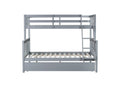 Twin Over Full Rubber Wood Bunk Bed With Trundle, Convertible Ladder And Guardrail, Detachable, Convertible Bed, With Twin Size Trundle ,Grey Twin Grey Rubber Wood