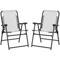 Outsunny Set Of 2 Patio Folding Chairs, Outdoor Bungee Sling Chairs W Armrests, Portable Lawn Chairs For Camping, Garden, Pool, Beach, Backyard, Cream White White Steel