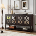 Elegant Retro Console Table Storage Cabinet Sideboard With Mirrored Doors, Spacious Shelves, And Durable Acacia Wood Legs Perfect For Living Room, Dining Room, Or Entryway Espresso Espresso Primary Living Space Solid Wood Mdf