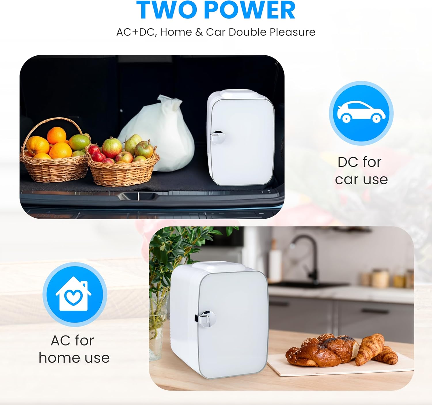 Mini 4L 6 Can, Small Refrigerator For Bedroom, Office, Dorm And Car Portable Cooler & Warmer Compact Fridge For Beverage, Skincare And Food, White White Plastic